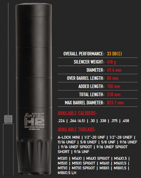 A-TEC H2 .375CAL SCHALLDÄMPFER, A-LOCK