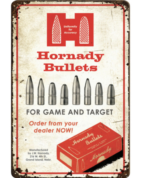 HORNADY BULLETS RUSTIC TIN SIGN, #99145